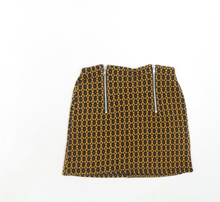 Cooperative Womens Orange Geometric Acrylic Mini Skirt Size XS Zip