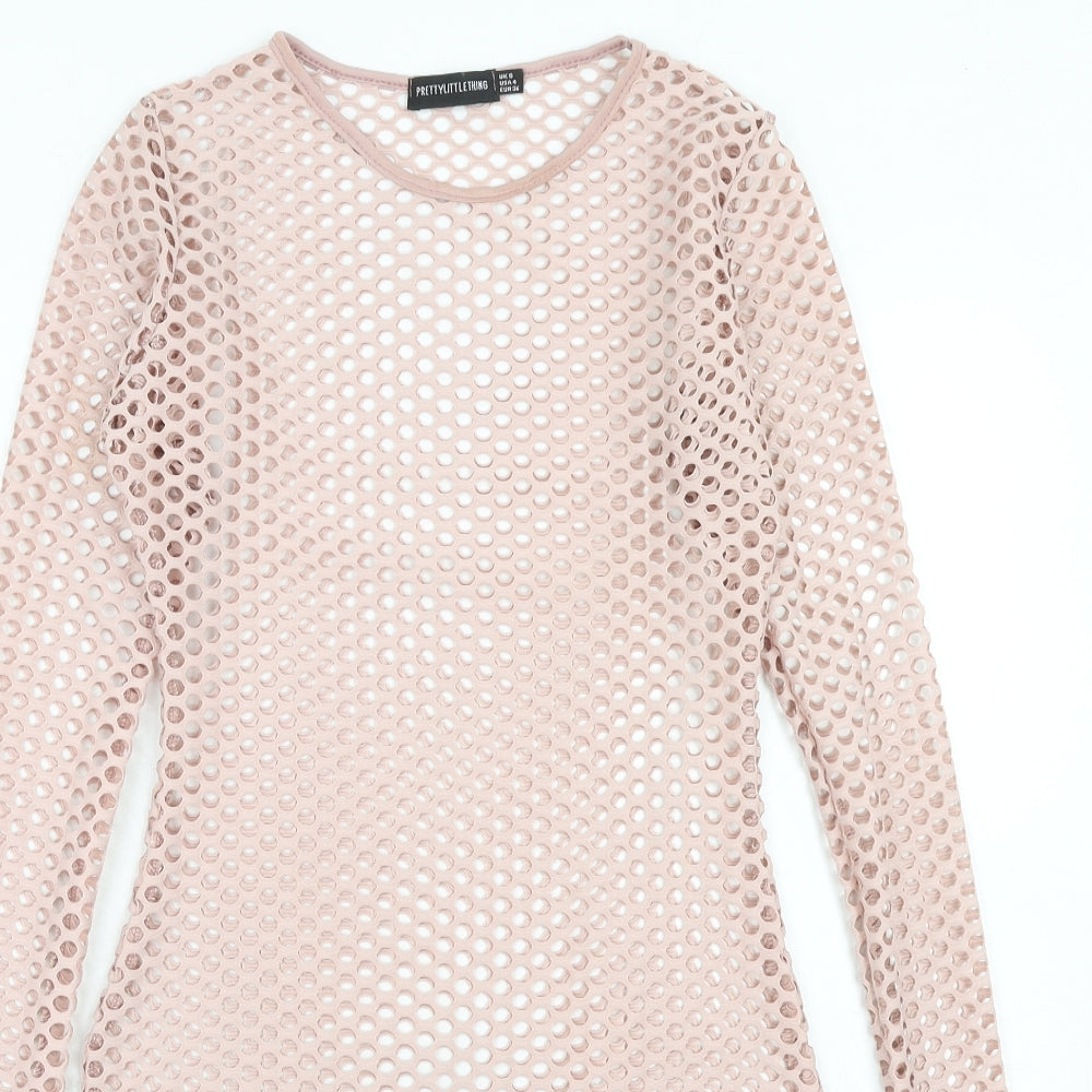 PRETTYLITTLETHING Womens Pink Polyester Bodycon Size 8 Round Neck Pullover