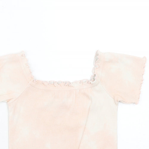 New Look Womens Pink Geometric Cotton Basic Blouse Size 10 Square Neck