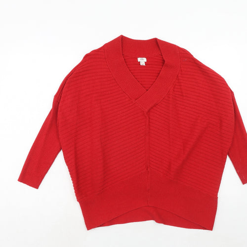 River Island Womens Red V-Neck Viscose Pullover Jumper Size S