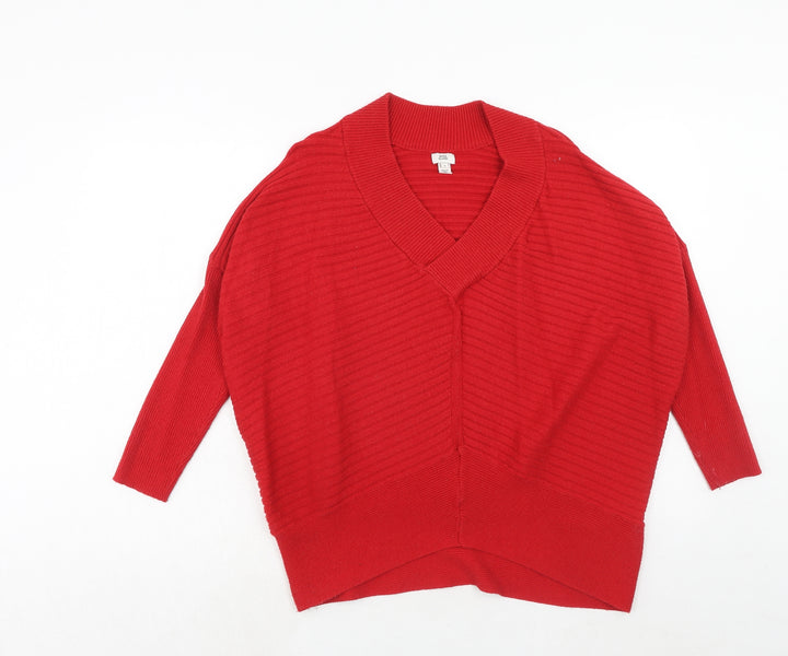 River Island Womens Red V-Neck Viscose Pullover Jumper Size S