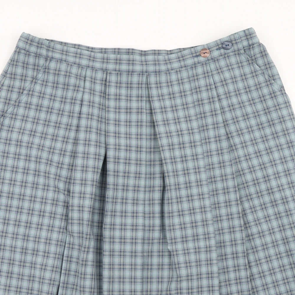 Country Collection Womens Blue Plaid Polyester Pleated Skirt Size 20 Button