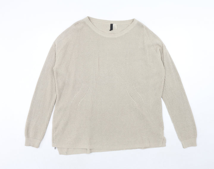 H&M Womens Beige Round Neck Acrylic Pullover Jumper Size M