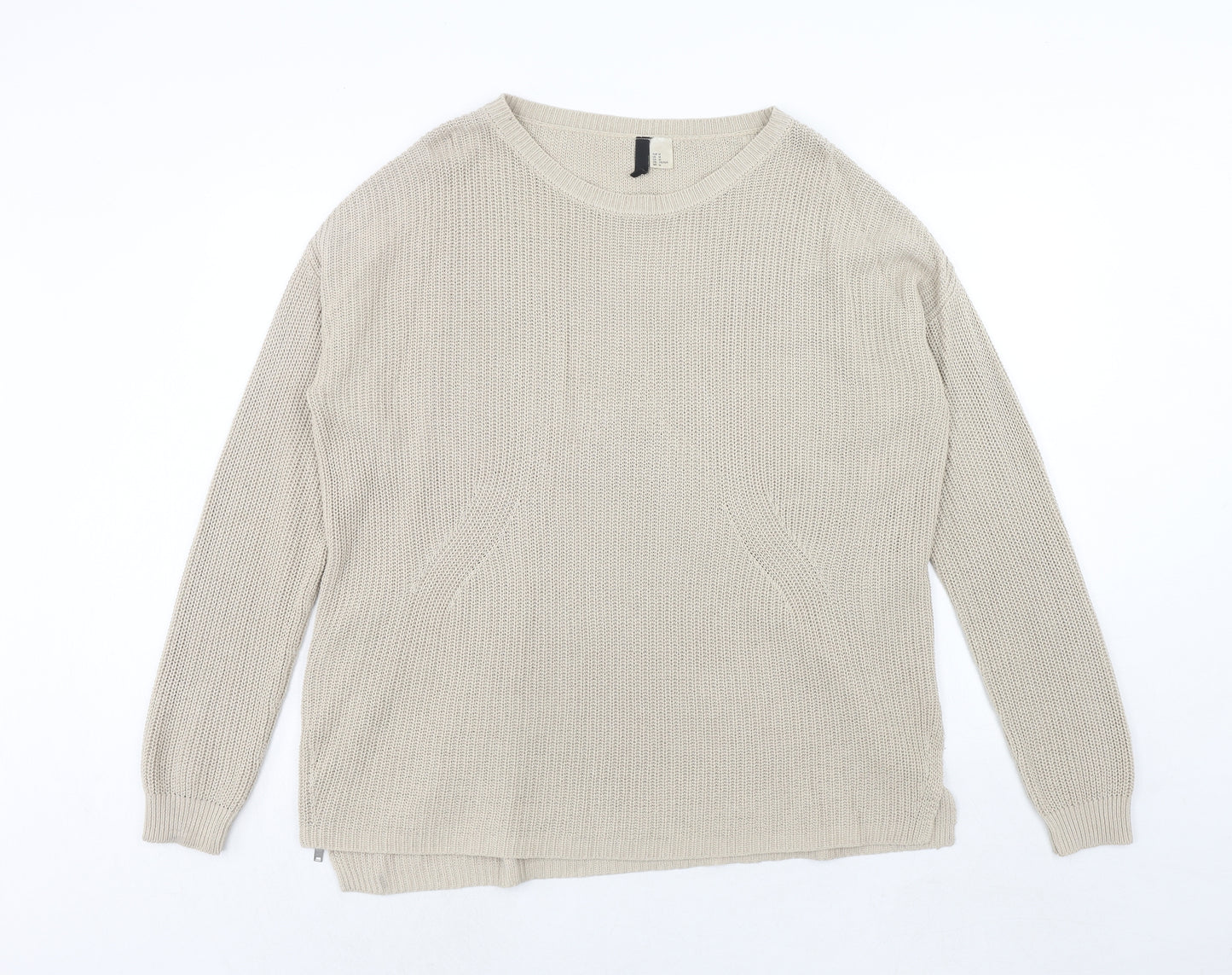 H&M Womens Beige Round Neck Acrylic Pullover Jumper Size M