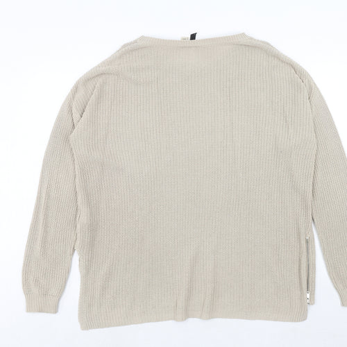 H&M Womens Beige Round Neck Acrylic Pullover Jumper Size M