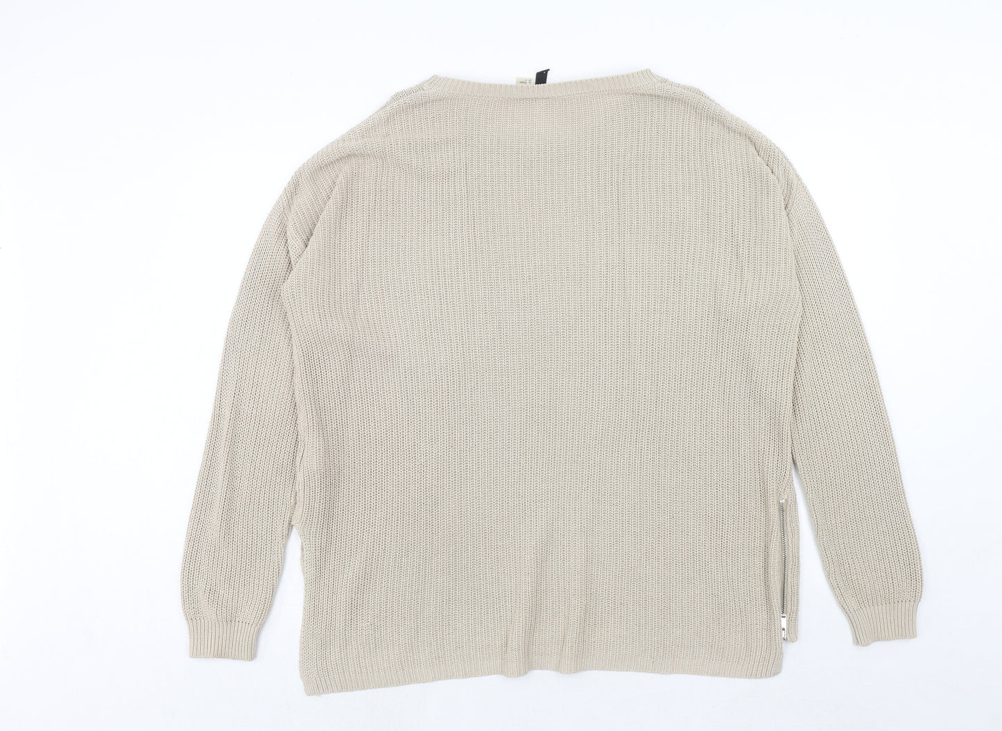 H&M Womens Beige Round Neck Acrylic Pullover Jumper Size M