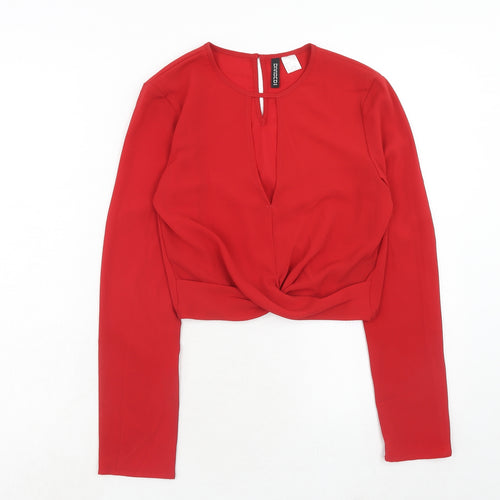H&M Womens Red Polyester Basic Blouse Size 4 Round Neck