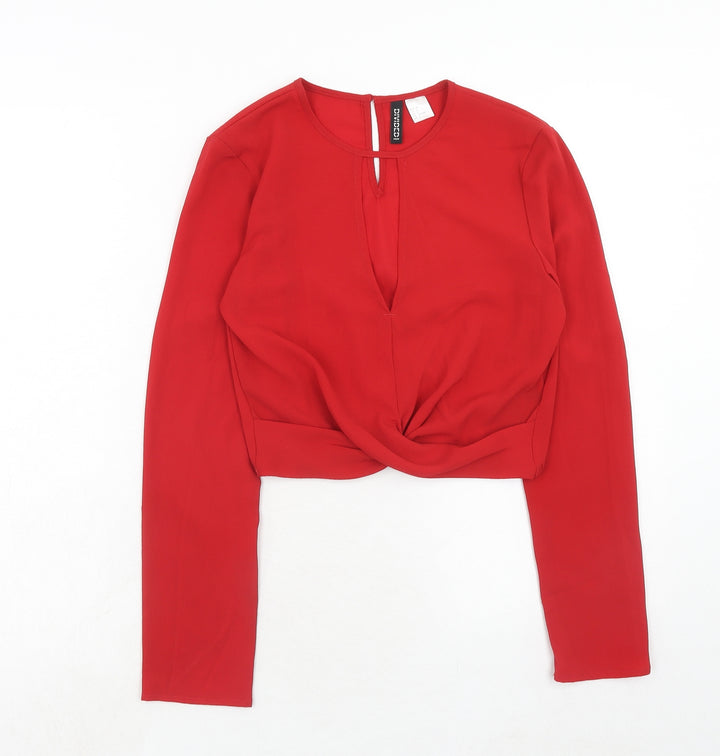 H&M Womens Red Polyester Basic Blouse Size 4 Round Neck