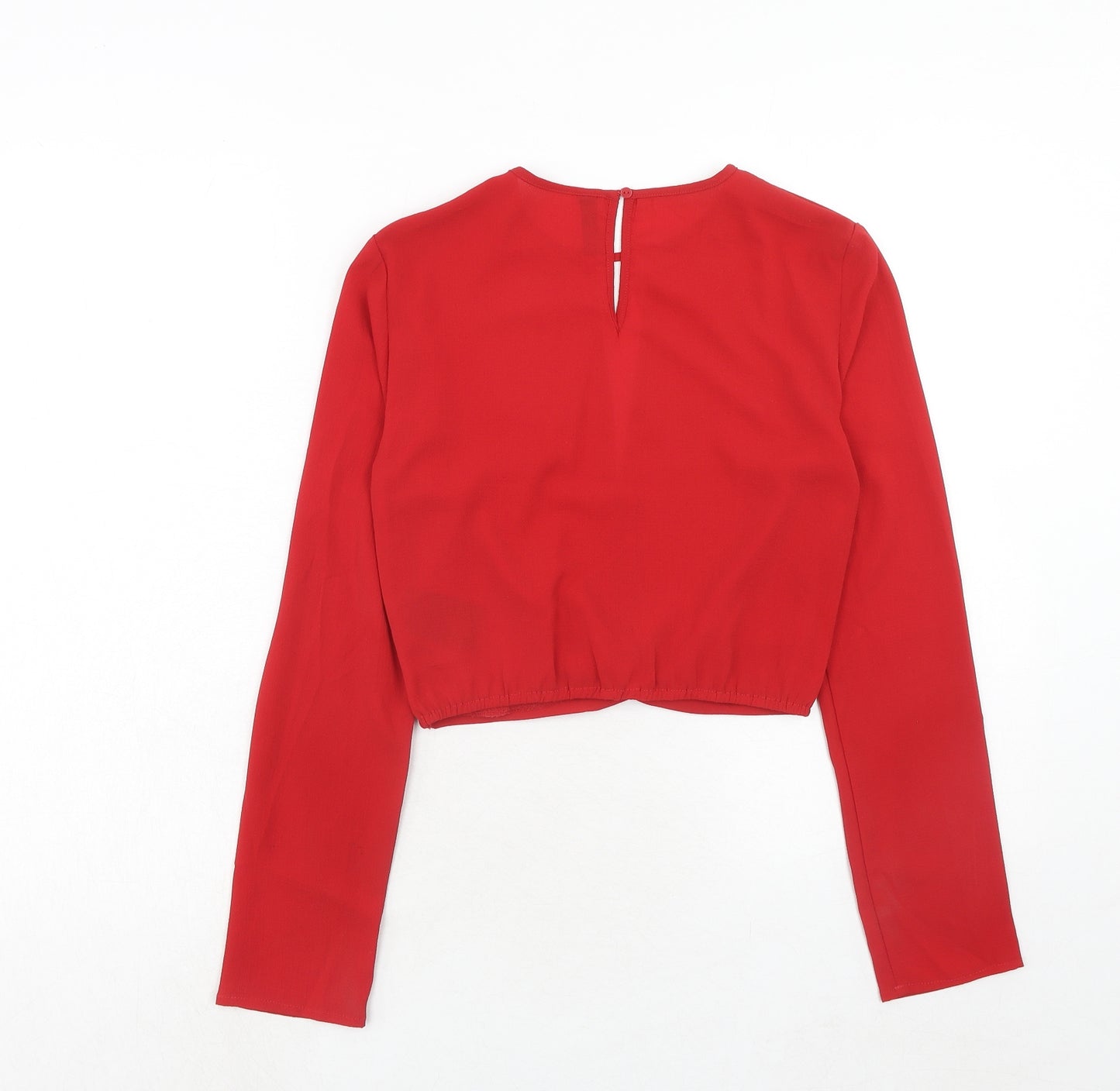 H&M Womens Red Polyester Basic Blouse Size 4 Round Neck