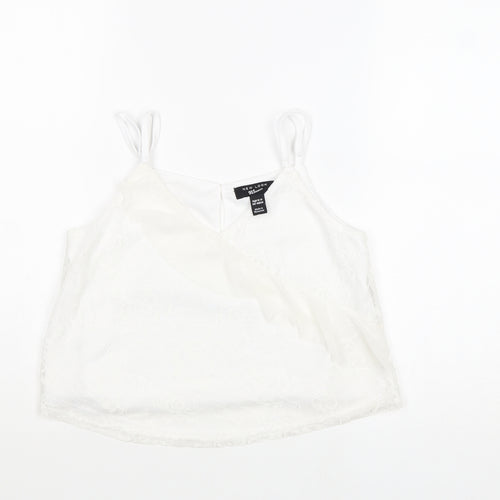 New Look Girls White Polyester Cropped Tank Size 12-13 Years V-Neck Button