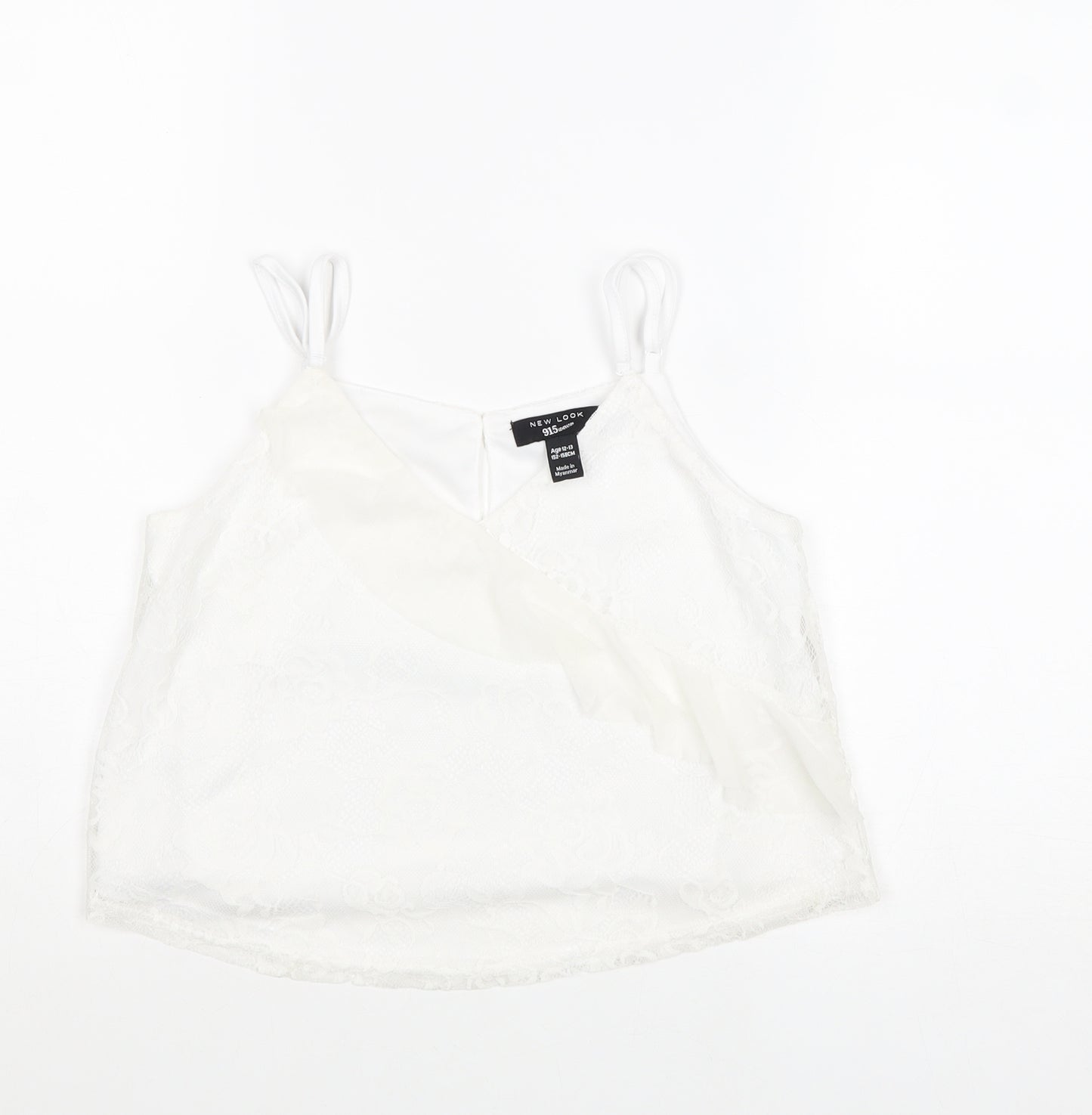 New Look Girls White Polyester Cropped Tank Size 12-13 Years V-Neck Button