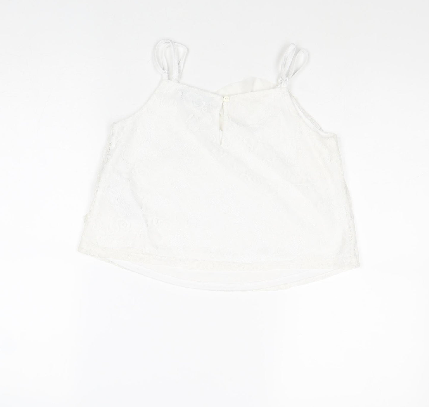 New Look Girls White Polyester Cropped Tank Size 12-13 Years V-Neck Button