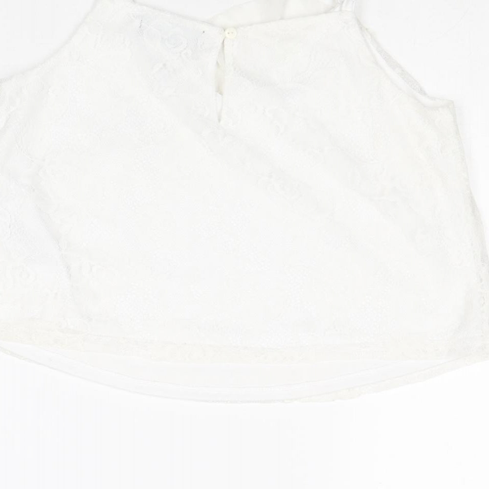 New Look Girls White Polyester Cropped Tank Size 12-13 Years V-Neck Button