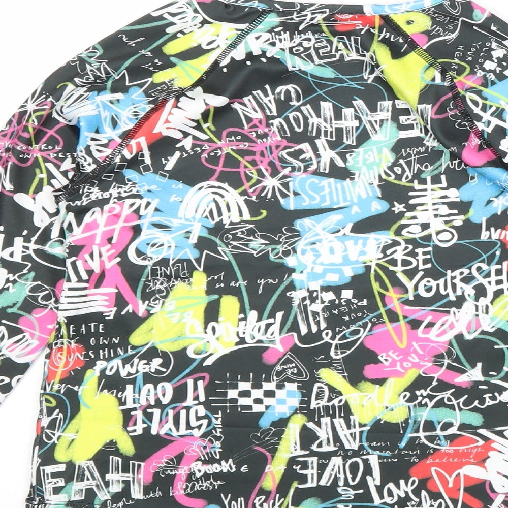 NEXT Girls Multicoloured Geometric Polyester Basic T-Shirt Size 7-8 Years Round Neck Pullover - Activewear