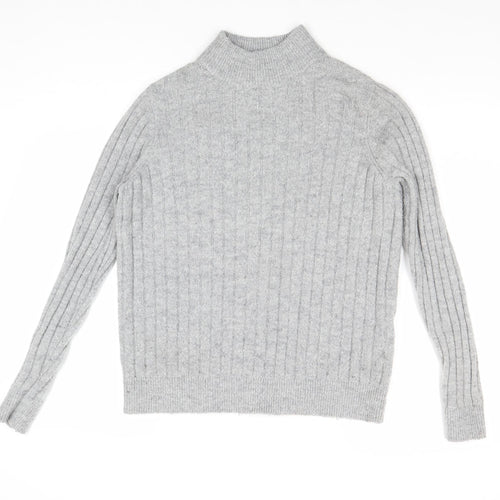 Y.A.S Womens Grey Mock Neck Polyester Pullover Jumper Size S