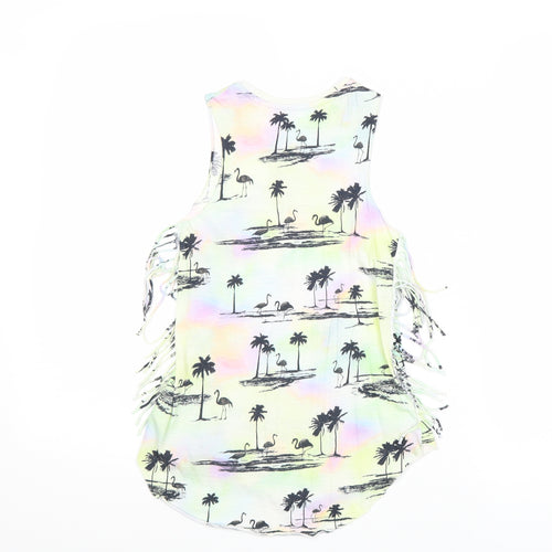 NEXT Girls Multicoloured Geometric Cotton Basic Tank Size 4 Years Round Neck Pullover - Palm Trees and Flamingos