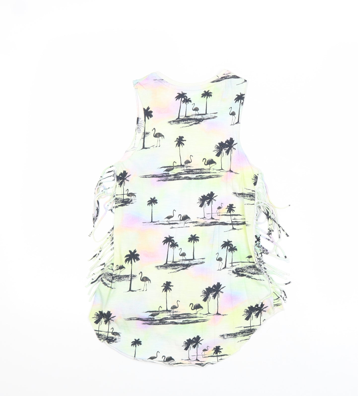 NEXT Girls Multicoloured Geometric Cotton Basic Tank Size 4 Years Round Neck Pullover - Palm Trees and Flamingos
