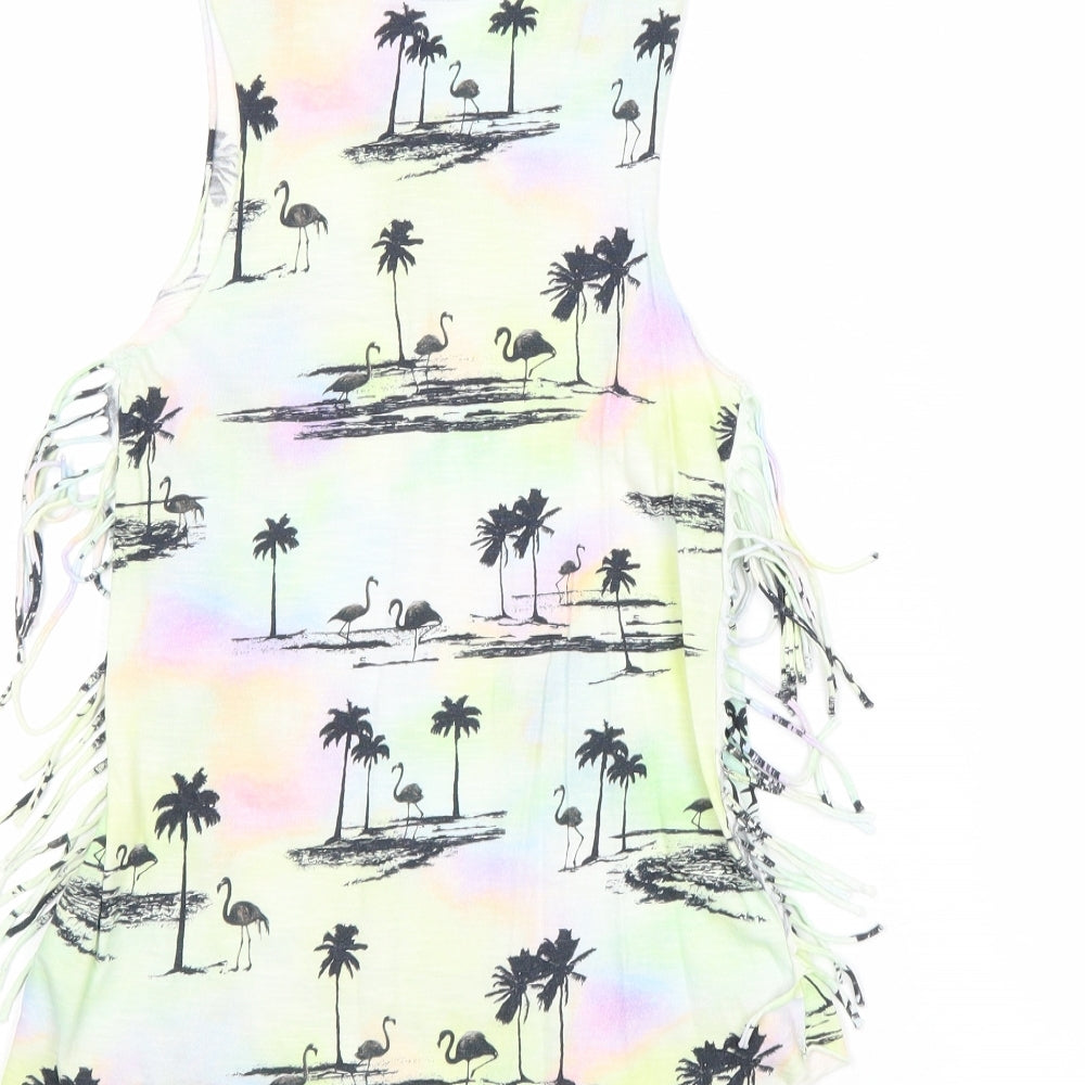 NEXT Girls Multicoloured Geometric Cotton Basic Tank Size 4 Years Round Neck Pullover - Palm Trees and Flamingos