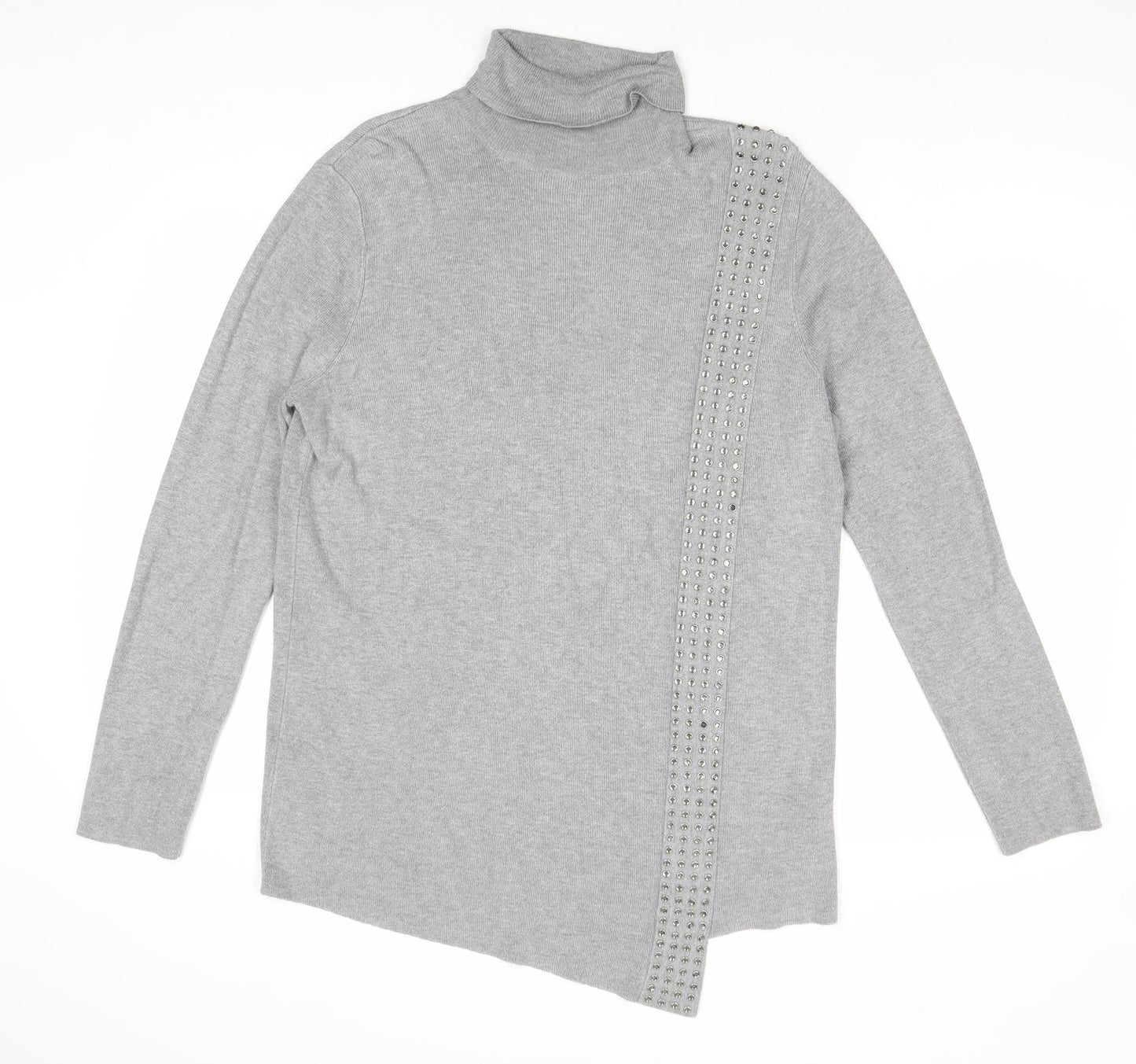 Wallis Womens Grey Roll Neck Viscose Pullover Jumper Size 12