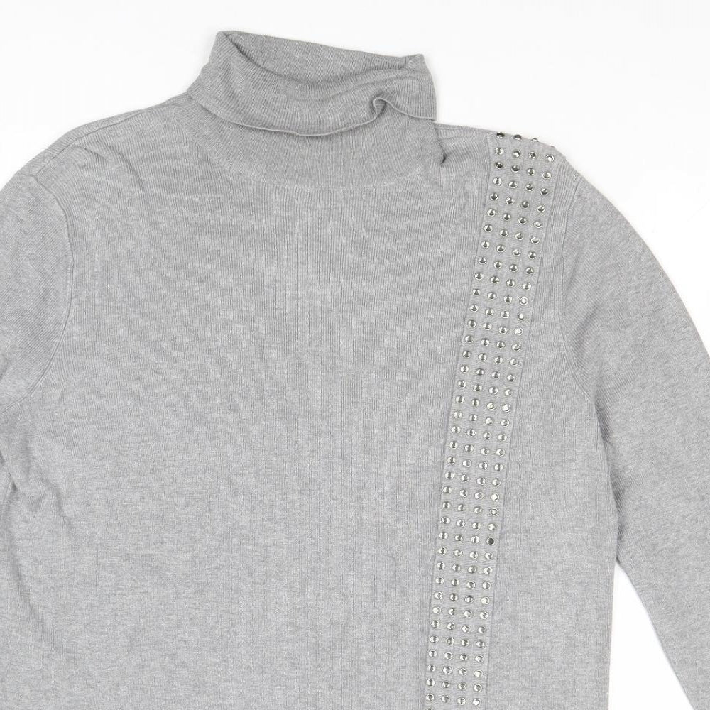 Wallis Womens Grey Roll Neck Viscose Pullover Jumper Size 12