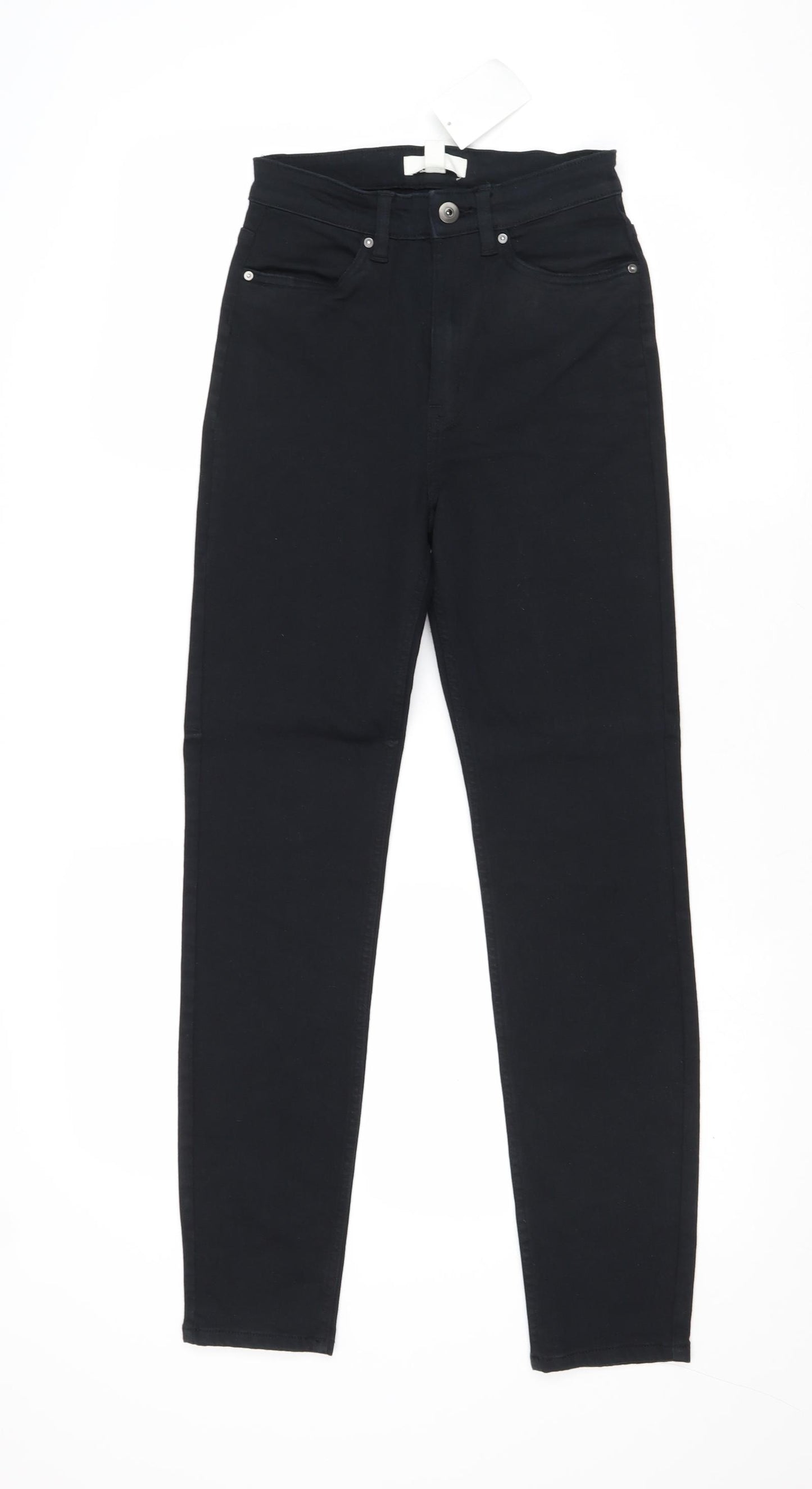 H&M Womens Black Cotton Straight Jeans Size 6 Regular Zip