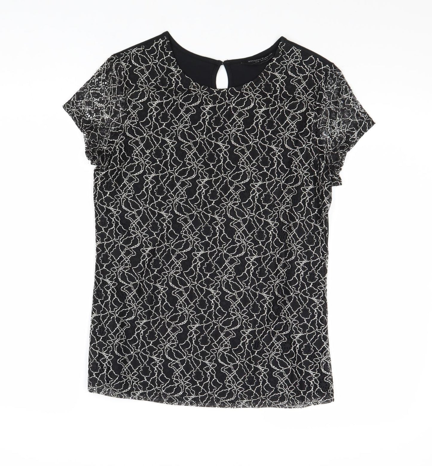 Dorothy Perkins Womens Black Geometric Polyester Basic Blouse Size 10 Round Neck