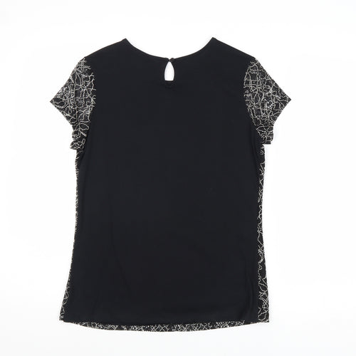 Dorothy Perkins Womens Black Geometric Polyester Basic Blouse Size 10 Round Neck