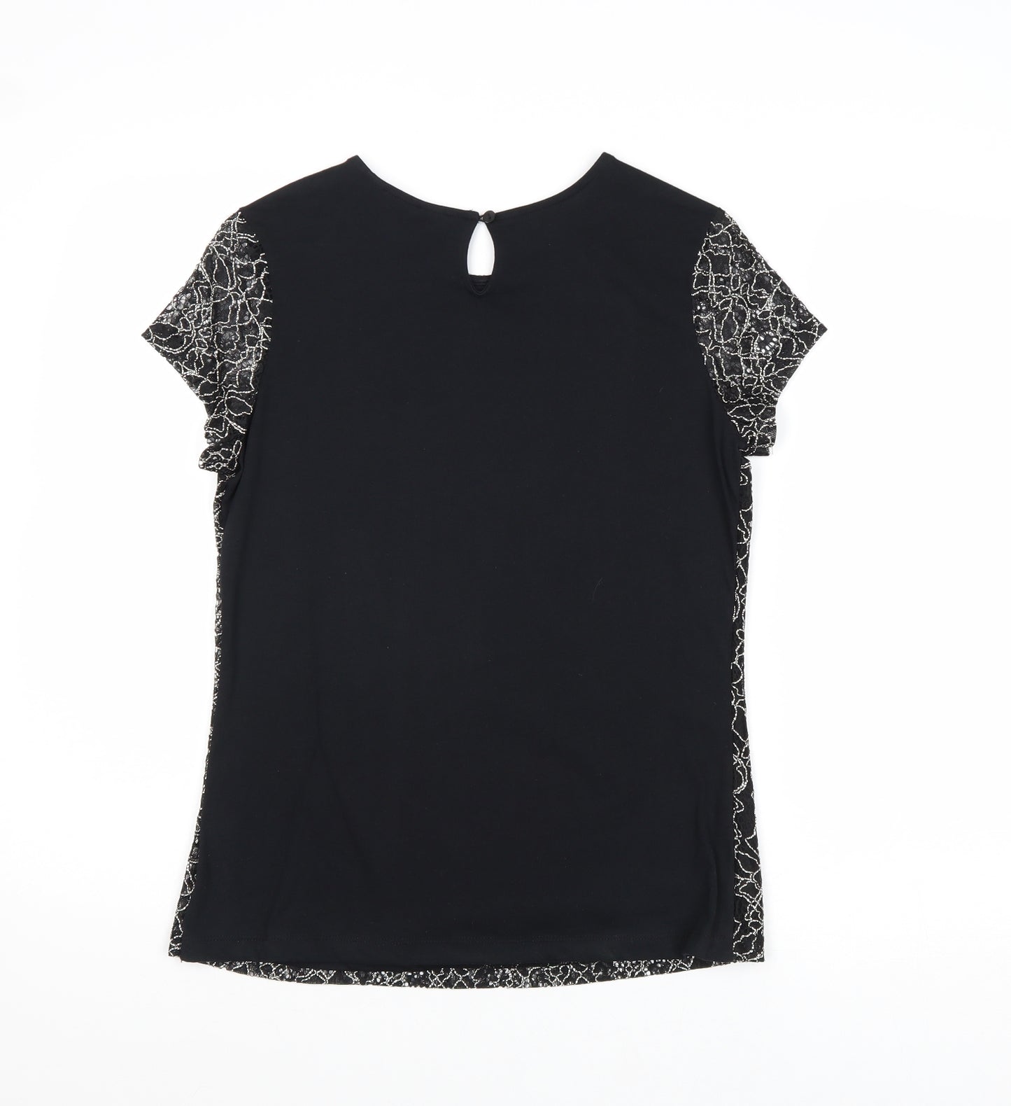 Dorothy Perkins Womens Black Geometric Polyester Basic Blouse Size 10 Round Neck