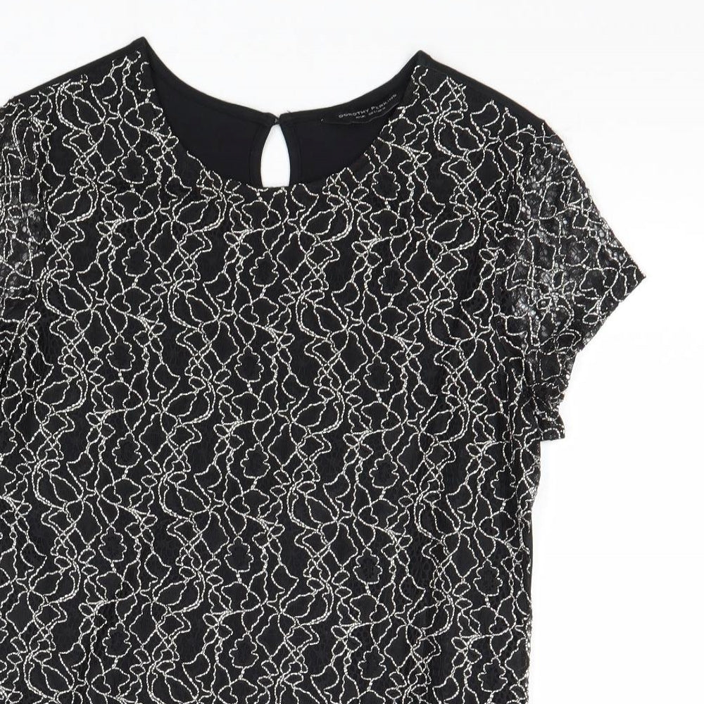 Dorothy Perkins Womens Black Geometric Polyester Basic Blouse Size 10 Round Neck