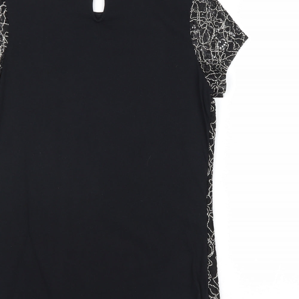 Dorothy Perkins Womens Black Geometric Polyester Basic Blouse Size 10 Round Neck