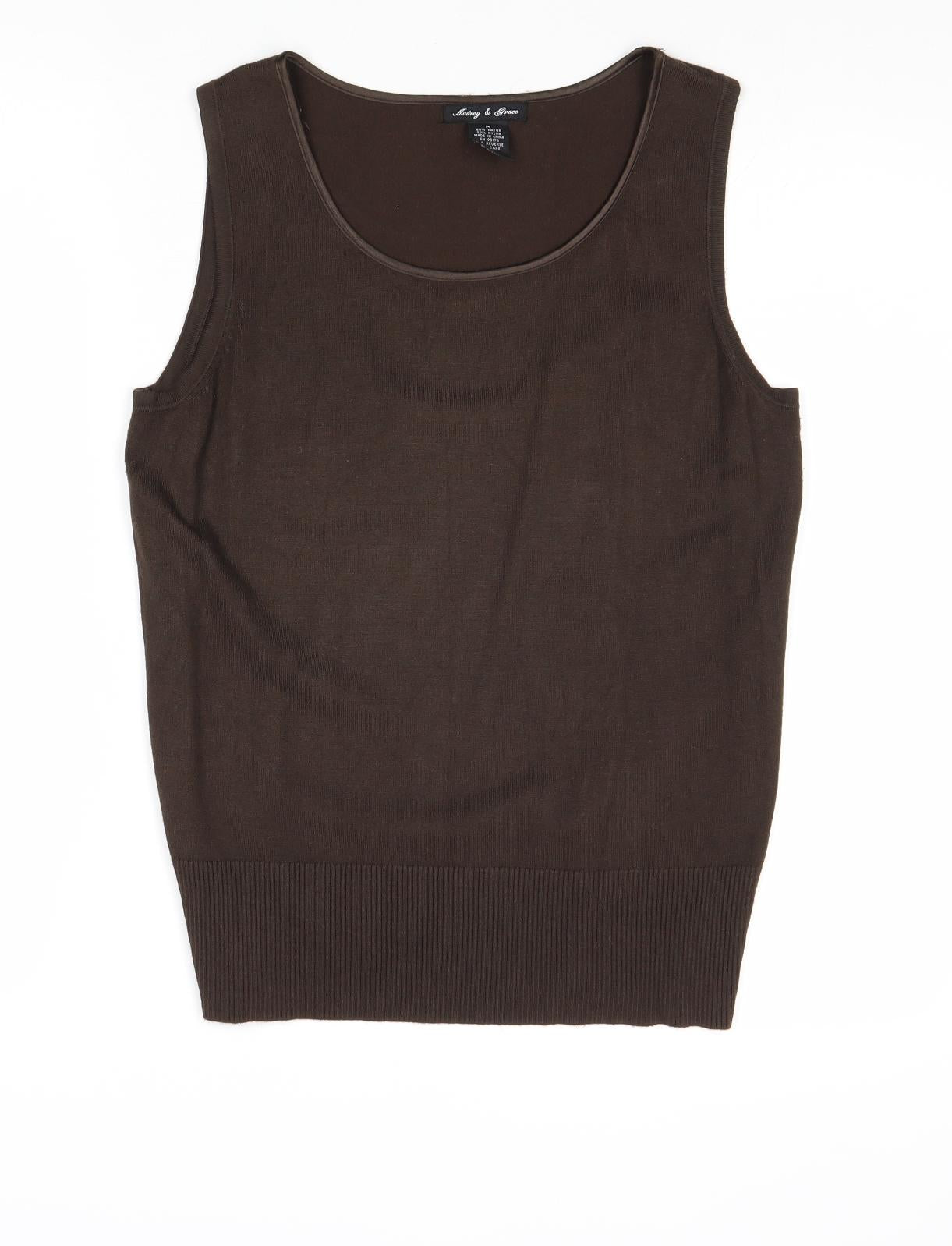 Audrey & Grace Womens Brown Round Neck Viscose Vest Jumper Size M