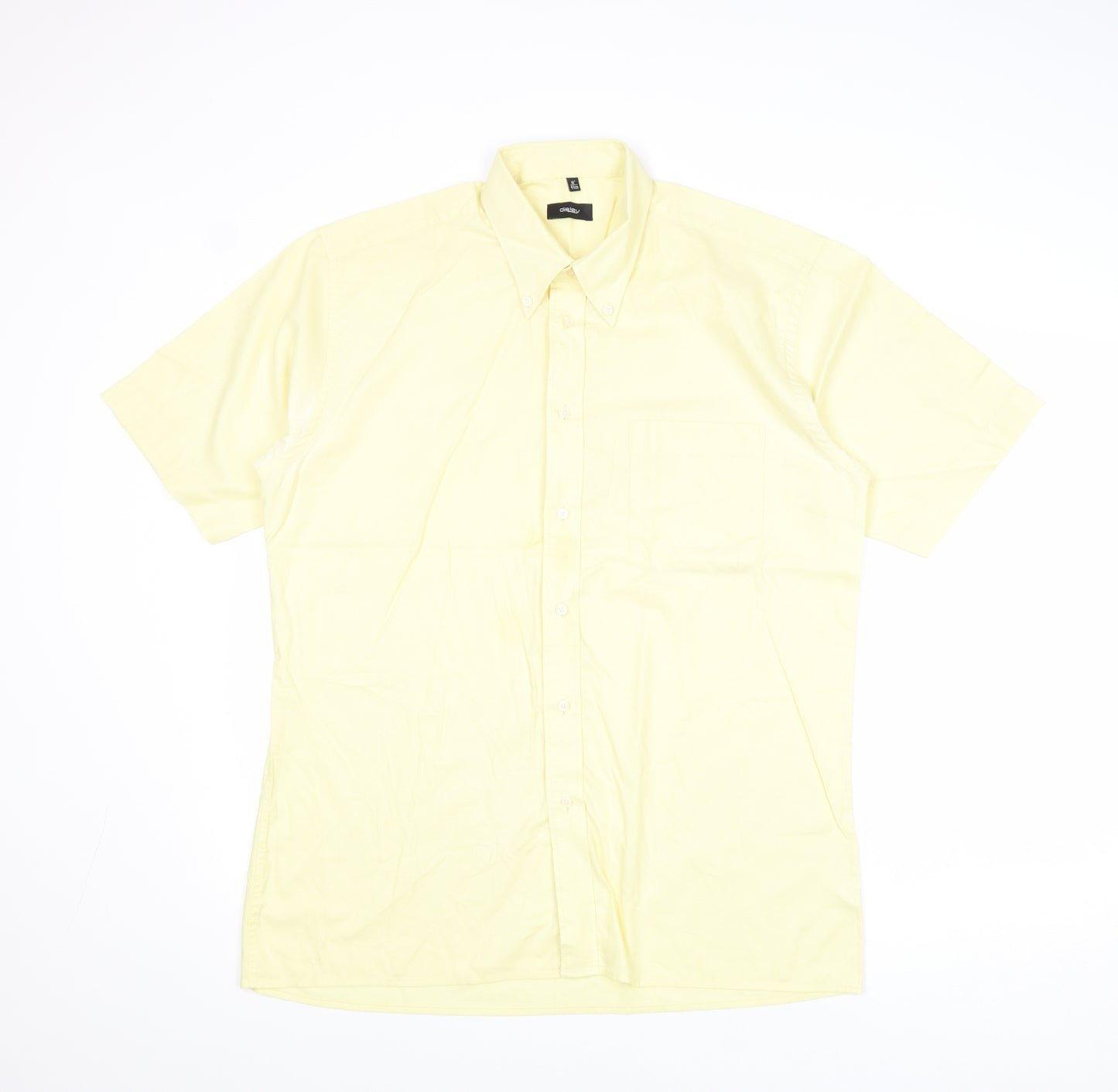 Disley Mens Yellow Cotton Button-Up Size 16 Collared Button