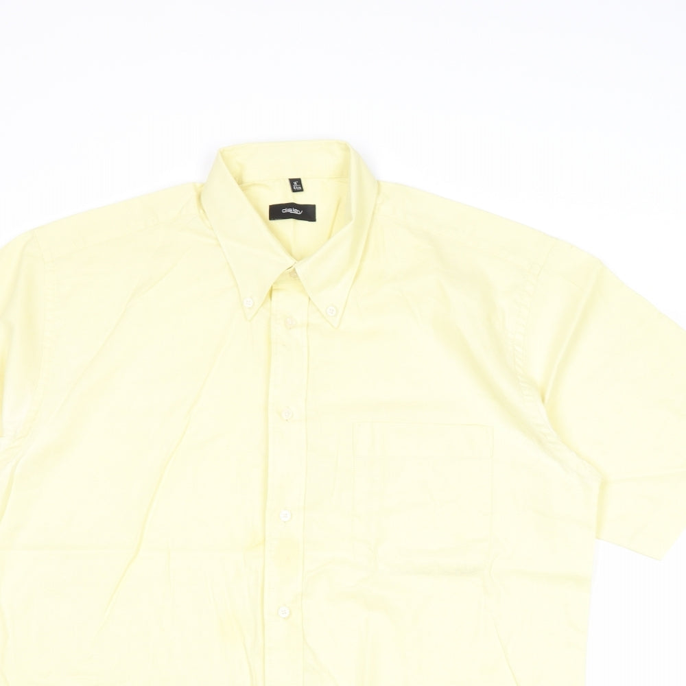 Disley Mens Yellow Cotton Button-Up Size 16 Collared Button