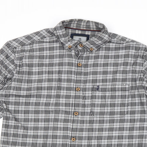 Zero Gram Mens Grey Plaid Cotton Button-Up Size M Collared Button