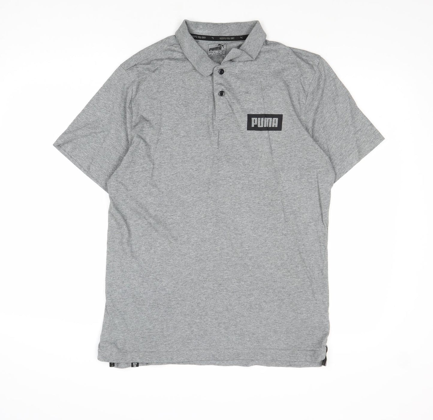 PUMA Mens Grey Cotton Polo Size S Collared Button