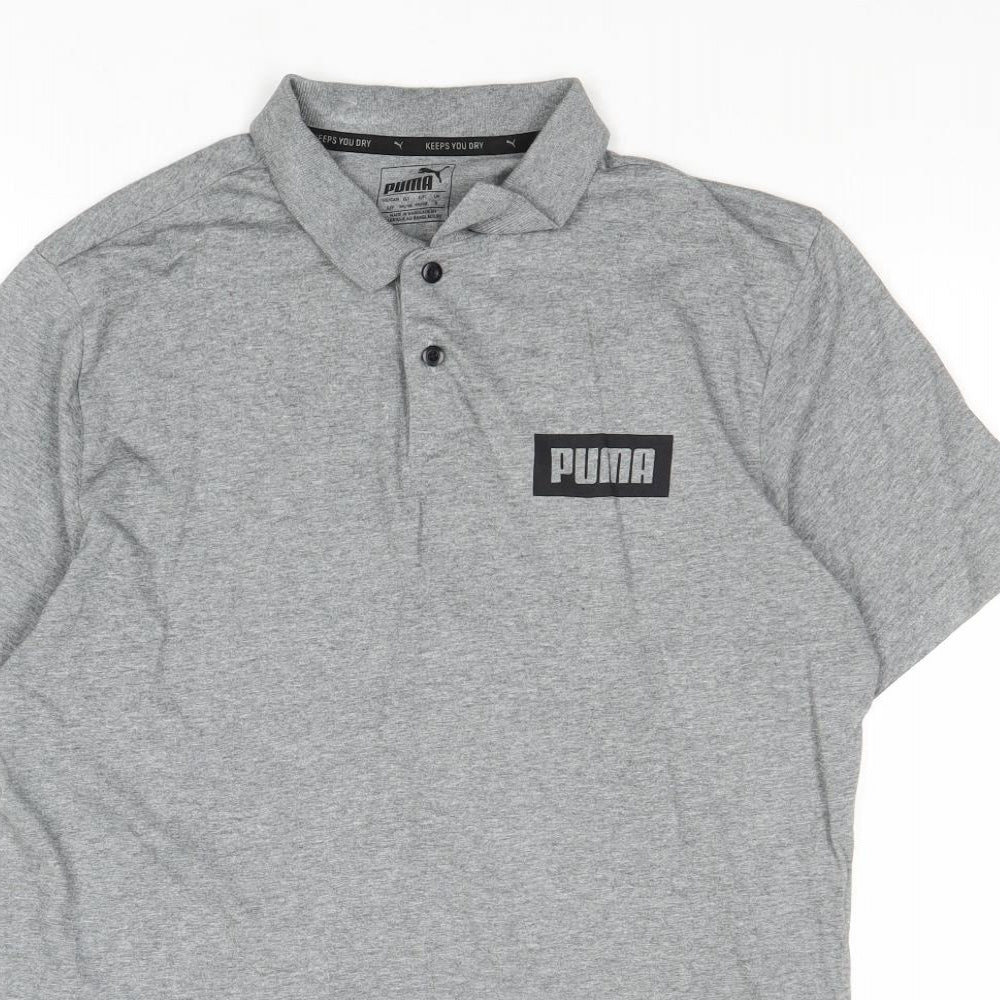 PUMA Mens Grey Cotton Polo Size S Collared Button