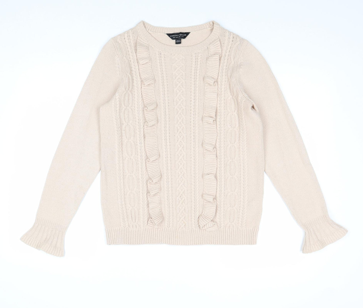 Dorothy Perkins Womens Beige Round Neck Acrylic Pullover Jumper Size 8