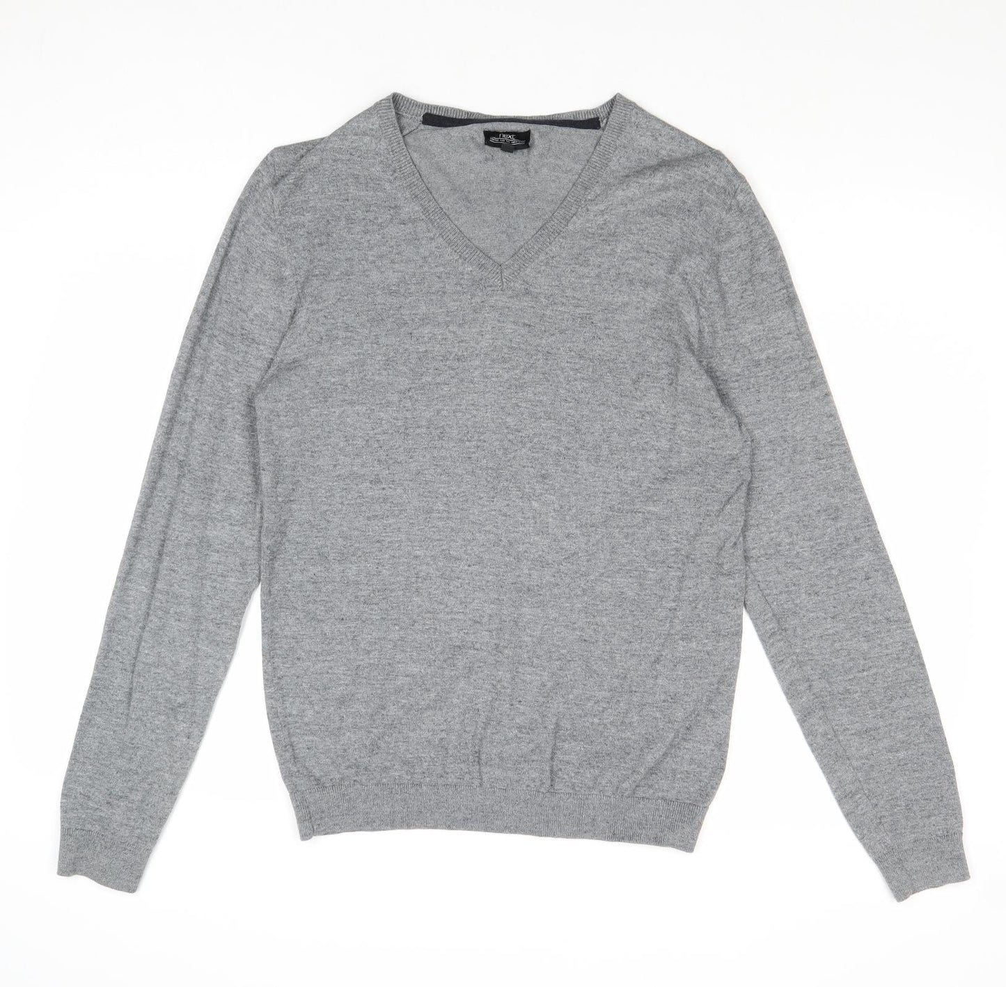 NEXT Mens Grey V-Neck Cotton Pullover Jumper Size S Long Sleeve
