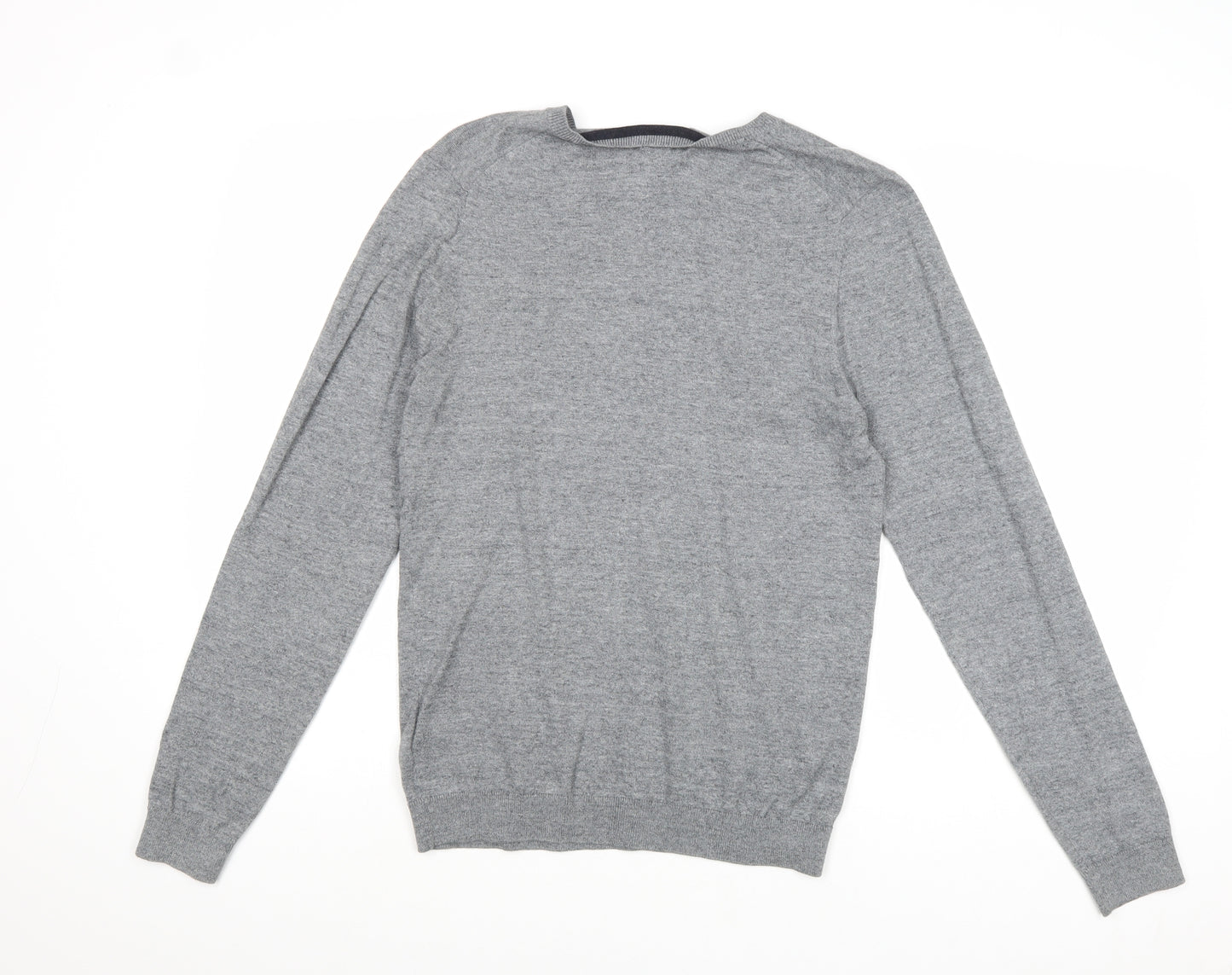 NEXT Mens Grey V-Neck Cotton Pullover Jumper Size S Long Sleeve