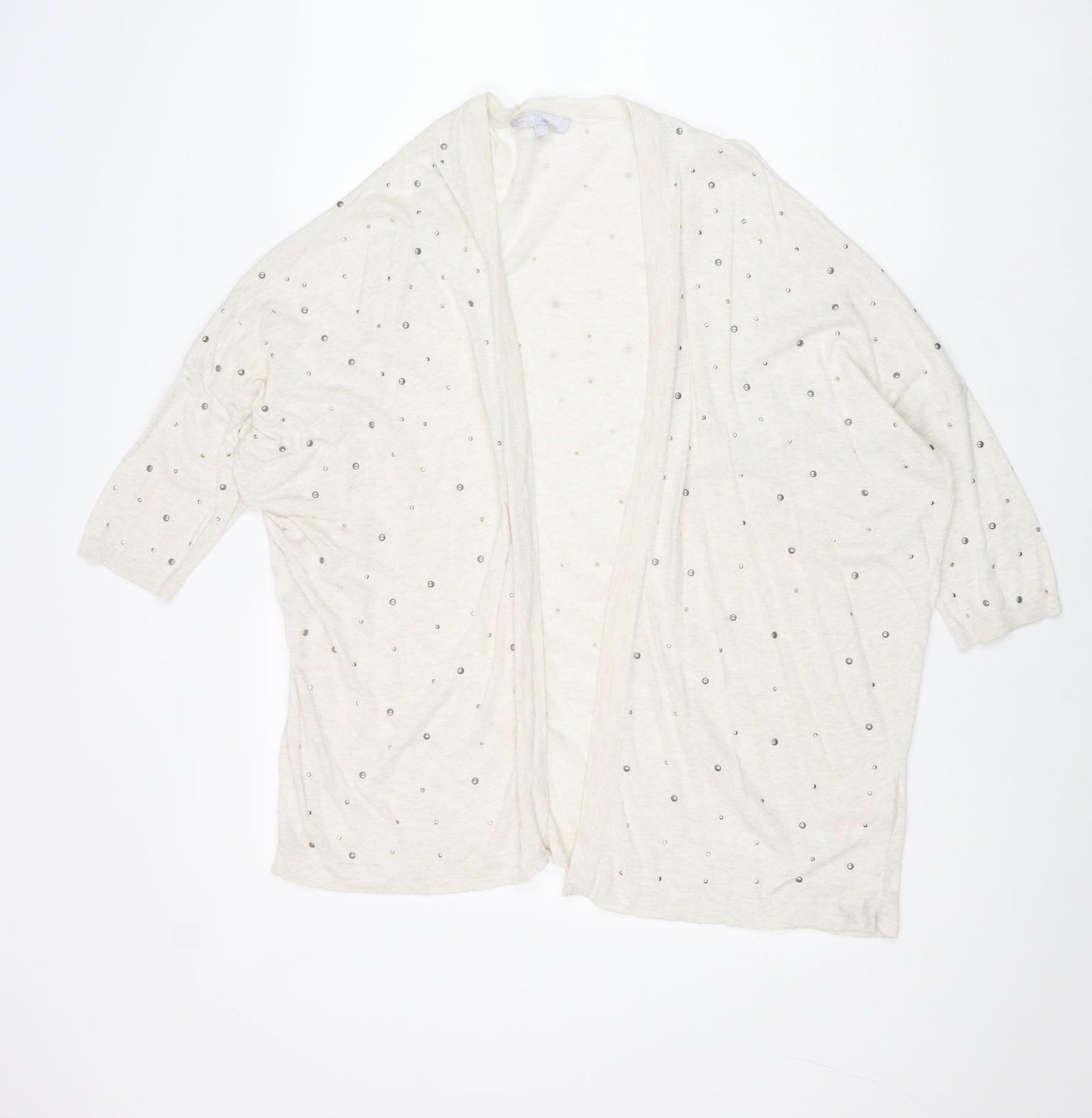 Red Herring Womens Beige V-Neck Geometric Cotton Cardigan Jumper Size 18