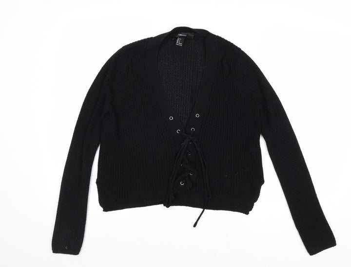 FOREVER 21 Womens Black V-Neck Acrylic Pullover Jumper Size S