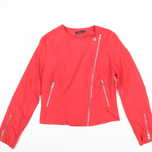 Boohoo Womens Red Biker Jacket Size 6 Zip
