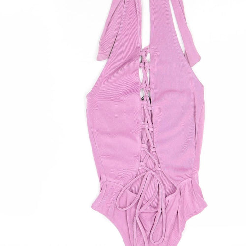 Boohoo Womens Purple Polyester Bodysuit One-Piece Size 6 Lace Up
