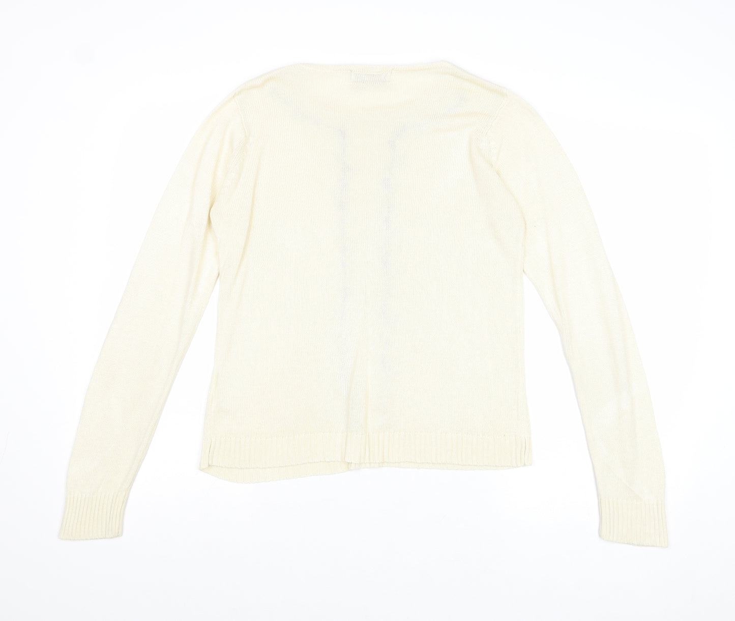 EWM Womens Ivory Round Neck Acrylic Pullover Jumper Size S - Flower Detail