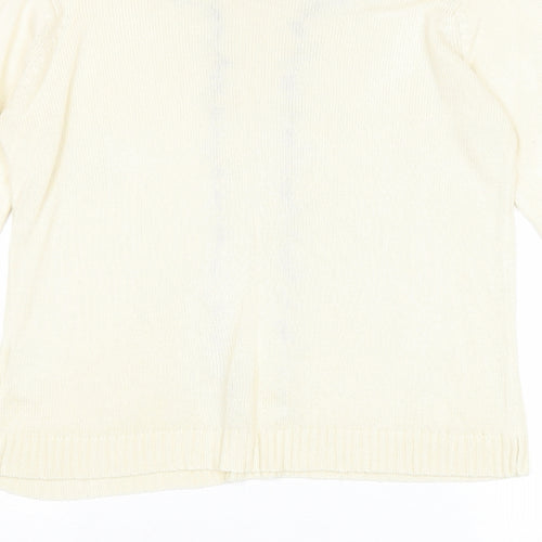 EWM Womens Ivory Round Neck Acrylic Pullover Jumper Size S - Flower Detail
