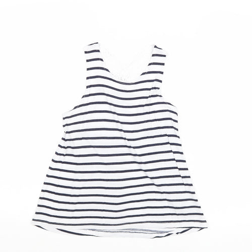 H&M Girls Multicoloured Striped Viscose Basic Tank Size 9-10 Years Round Neck Pullover - Lace Detail