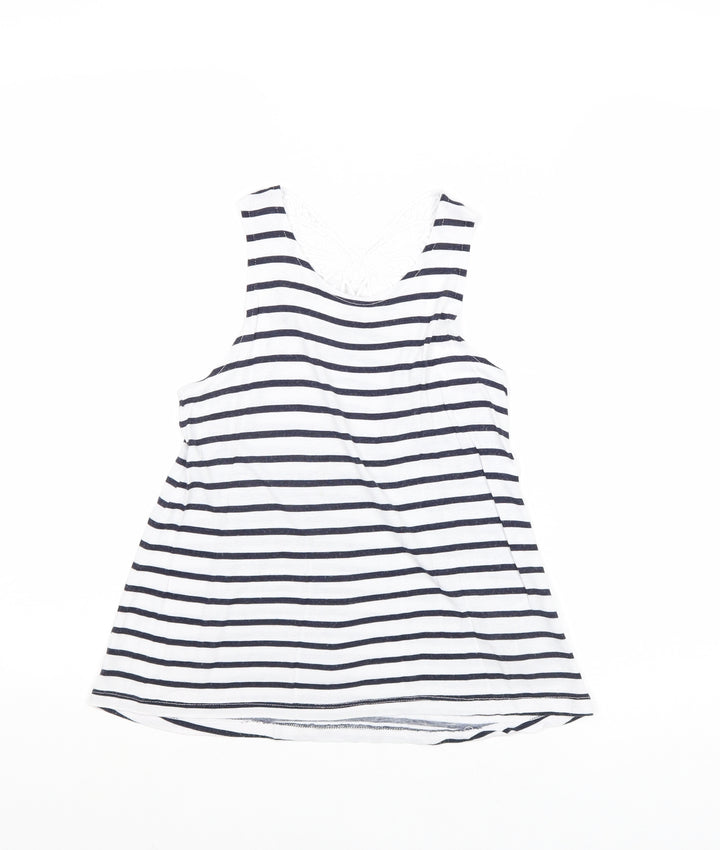 H&M Girls Multicoloured Striped Viscose Basic Tank Size 9-10 Years Round Neck Pullover - Lace Detail