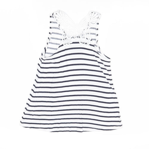 H&M Girls Multicoloured Striped Viscose Basic Tank Size 9-10 Years Round Neck Pullover - Lace Detail