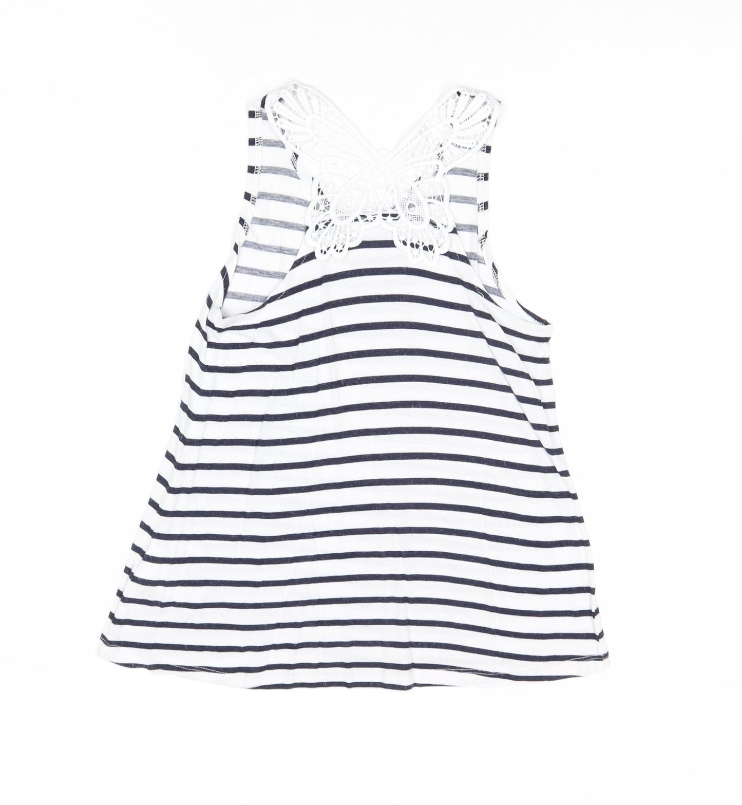 H&M Girls Multicoloured Striped Viscose Basic Tank Size 9-10 Years Round Neck Pullover - Lace Detail
