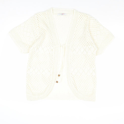 Glamour Womens Ivory V-Neck Cotton Cardigan Jumper Size M